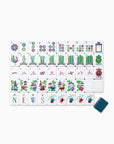 Set of colorful Mahjong tiles with a small blue box on a white background