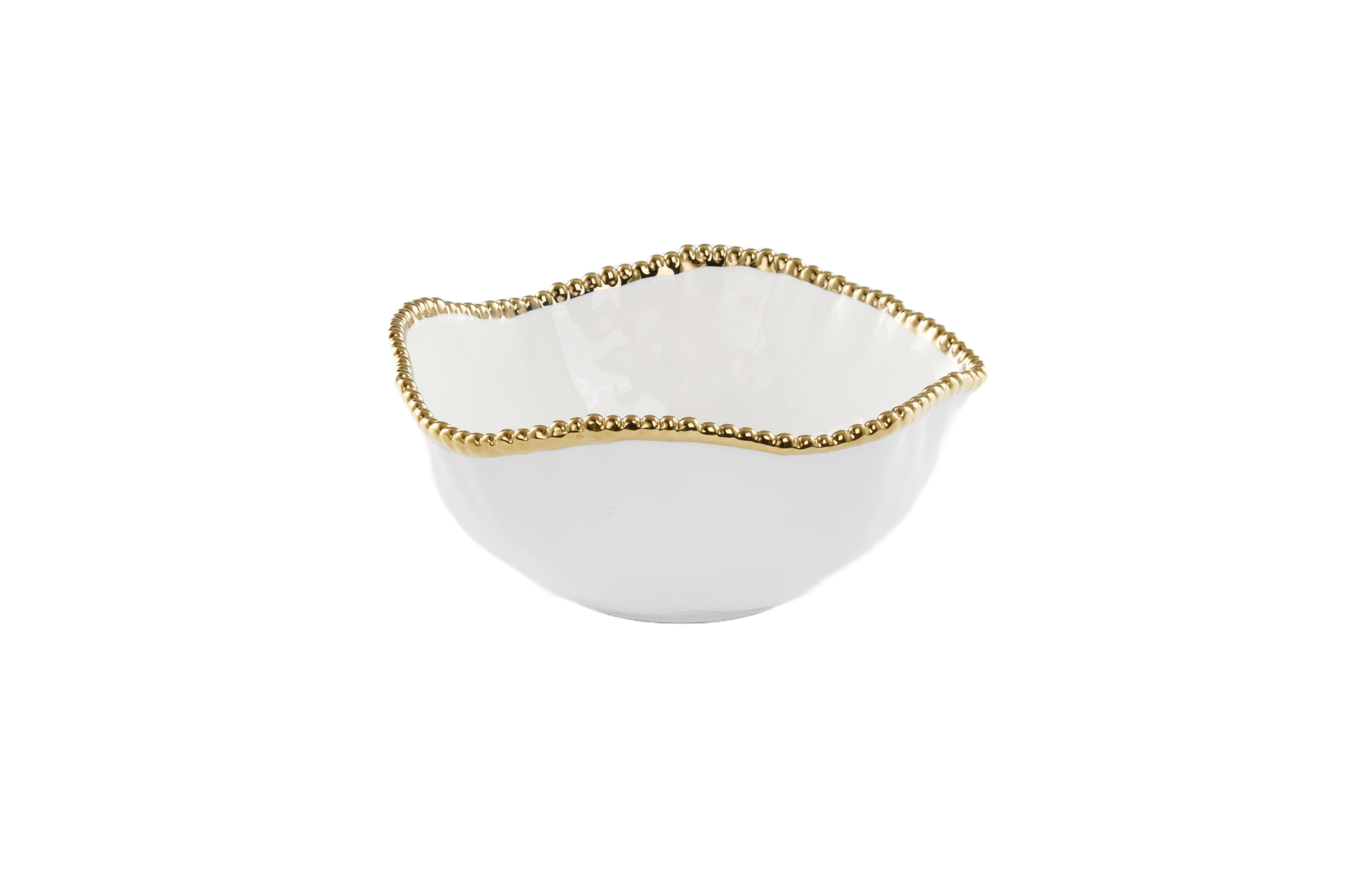 White and Gold Beaded Large Salad Bowl