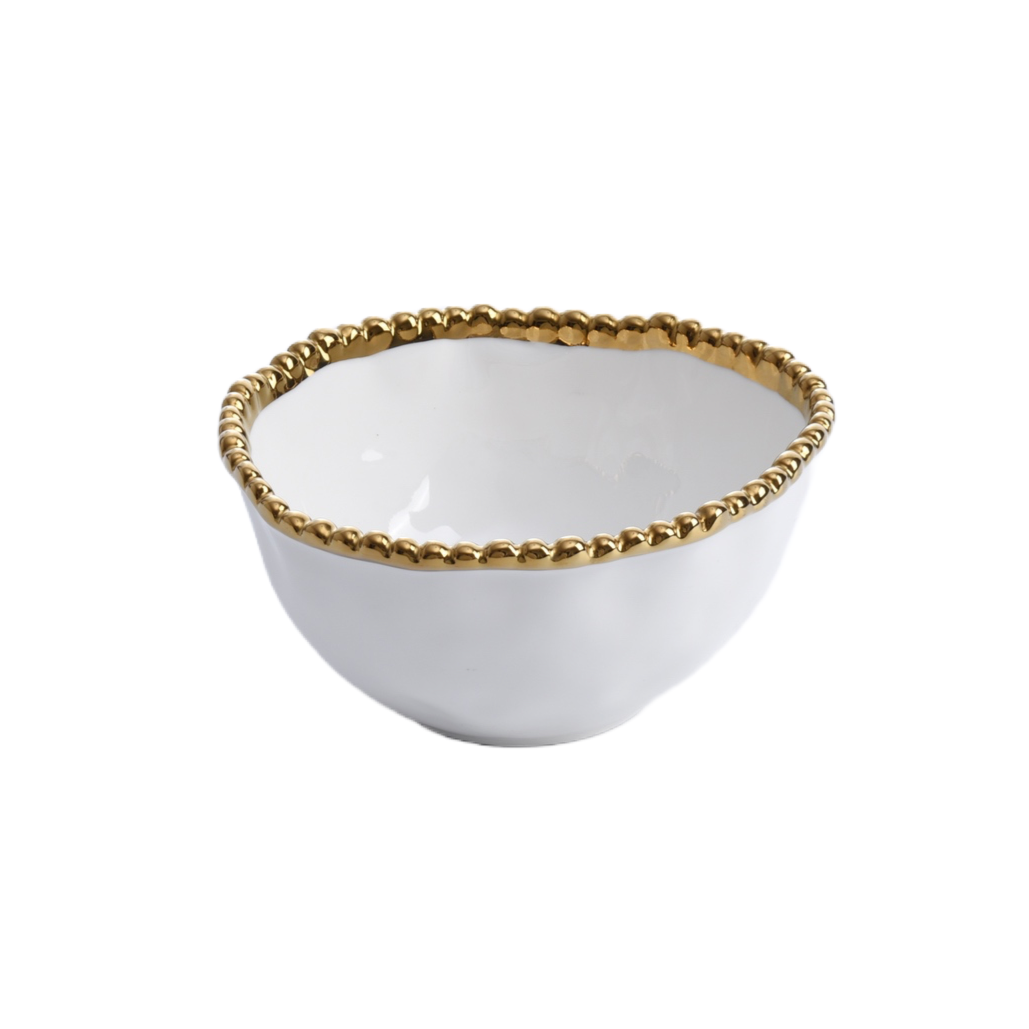 White and Gold Beaded Small Bowl