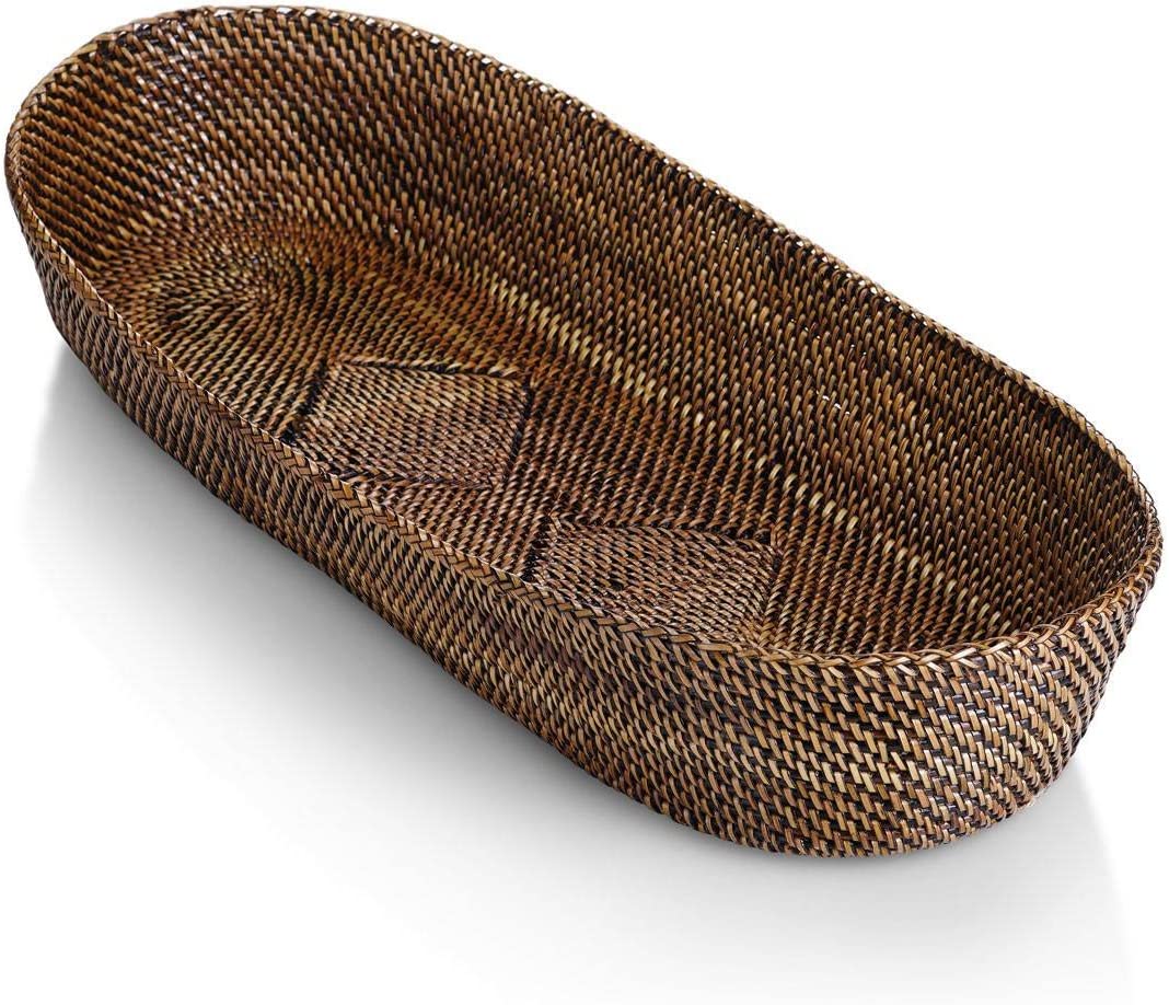 Large Rattan Oval Bread Basket with Braided Edge