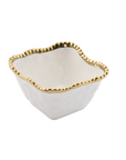 White and Gold Beaded Square Snack Bowl