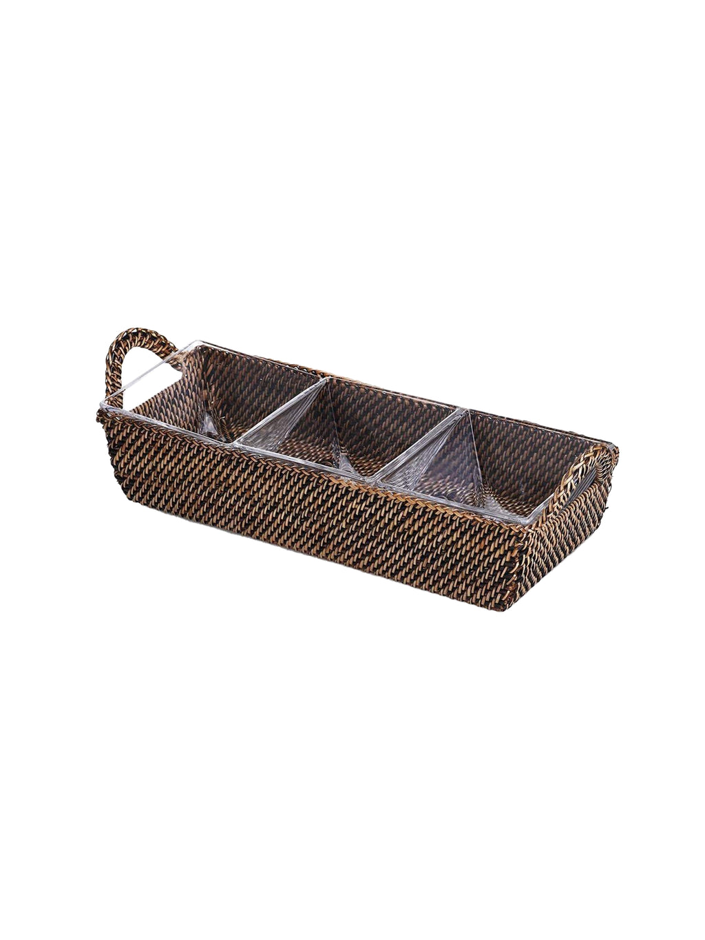 Rattan Rectangular Server with 3 Glass Dishes