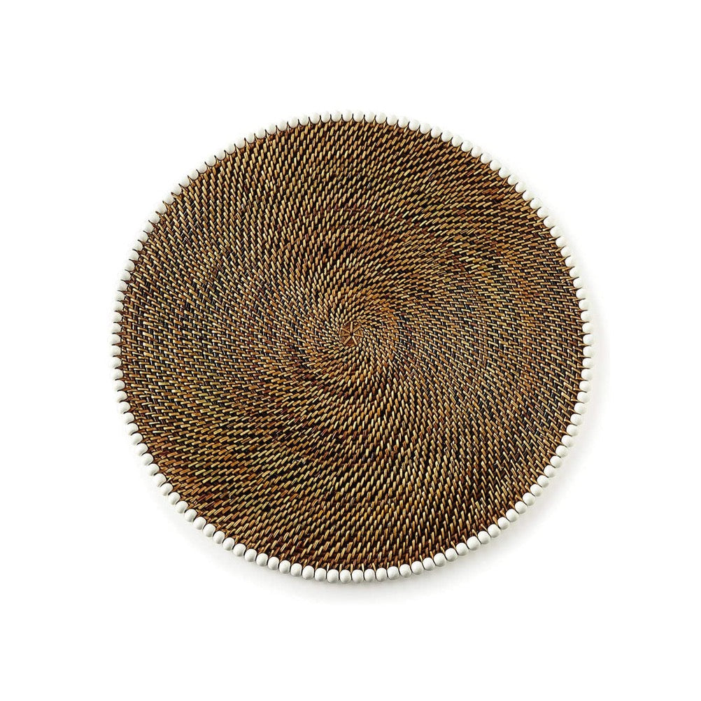 Round Rattan Placemat with White Beads